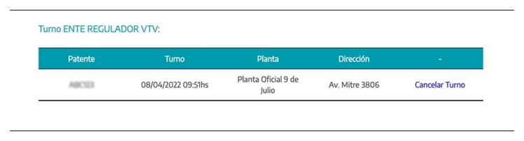 Paso 3 para consultar o cambiar el turno de la VTV en Santa Teresita